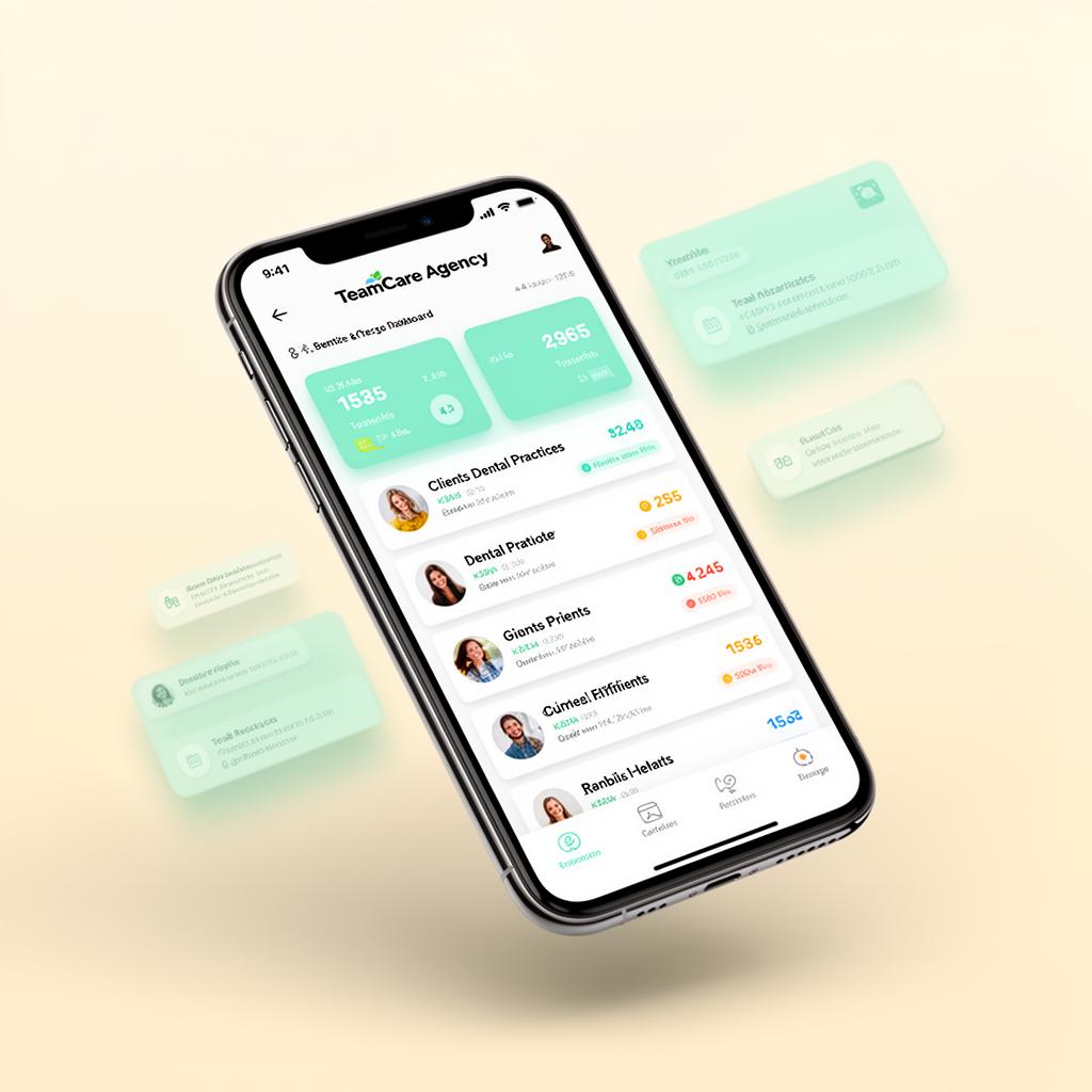 TeamCare Agency Dashboard mobile app on iPhone