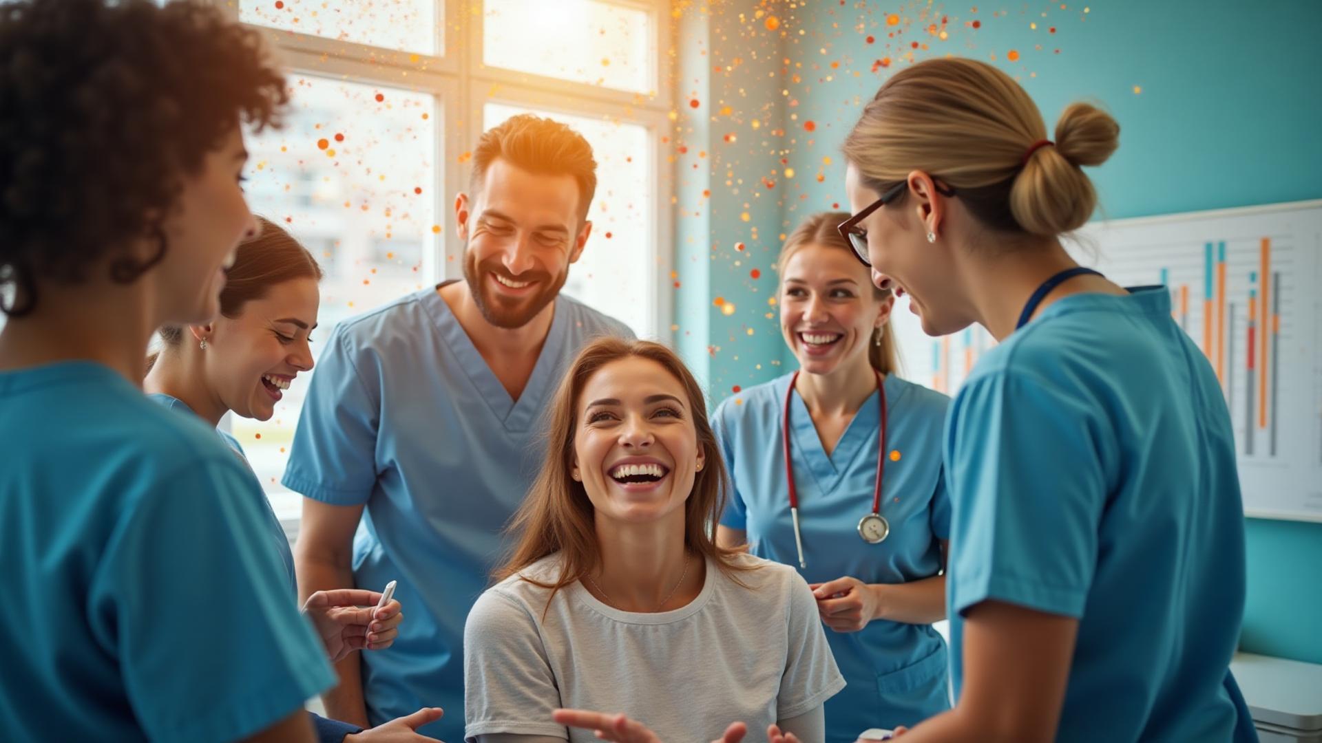 Celebrating dental team showing practice success